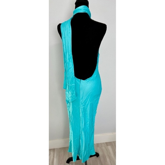 NWT Meshki Dress Womens Size M Turquoise Blue One-Shoulder Halter Midi Satin - Picture 12 of 13